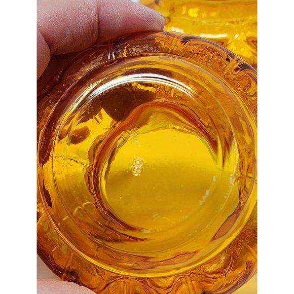 Set Of 2 Vintage Thumbprint Orange Round Glass Votive Candle Holders/Jars - Picture 6 of 10